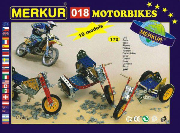 MERKUR Motocykly 018 Stavebnice 10 modelů 182ks v krabici 26x18x5cm Teddies