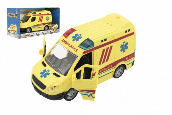 Teddies Auto ambulance plast 20cm na setrvačník na baterie se zvukem se světlem Teddies