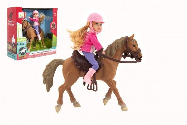 Teddies Kůň + panenka žokejka plast 20cm v krabici 23x23x9