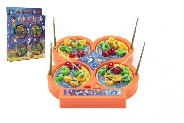 Hra ryby/rybář + pruty 4ks magnetická plast na baterie 2 barvy v krabici 18x23x3cm Teddies