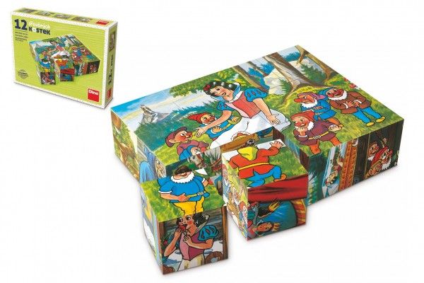 Kostky kubus Sněhurka dřevo 12ks v krabičce 16x12x4cm Teddies