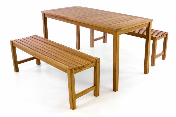 Divero 40819 Zahradní set lavic a stolu - ošetřené týkové dřevo - 150 cm Divero