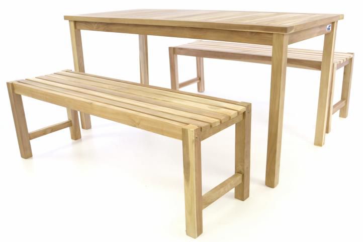 Divero 47269 Zahradní set lavic a stolu - neošetřené týkové dřevo - 150 cm Divero