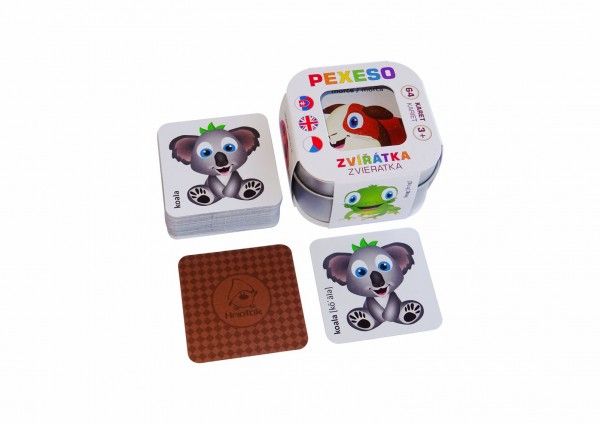 Pexeso Zvířátka 64 karet v plechové krabičce 6x6x4cm Hmaťák Teddies