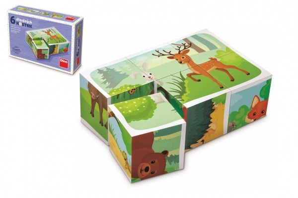 Kostky kubus Lesní zvířátka dřevo 6ks v krabičce Teddies
