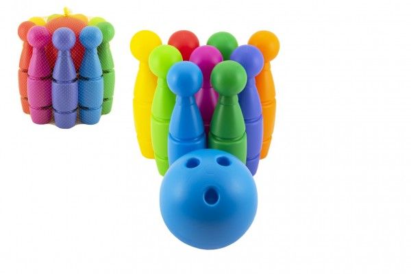 Kuželky MAXI plast 29cm 9ks 3 barvy míče v síťce Teddies