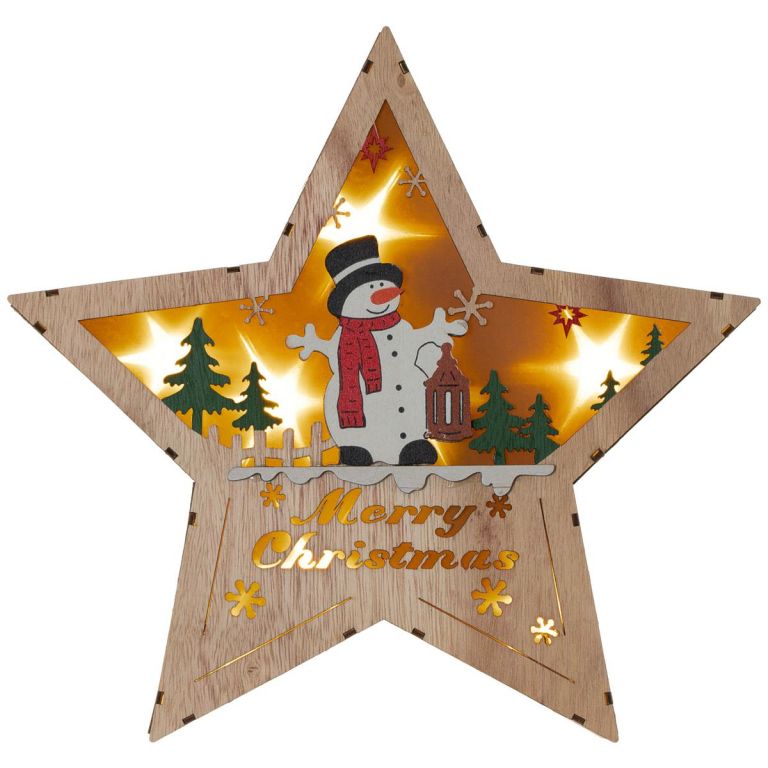 Nexos  86858 Dřevěná hvězda s motivem sněhuláka